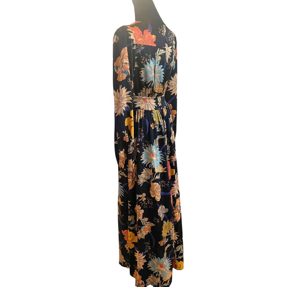 Pinch Floral Maxi Dress Size M Balloon Sleeve Tie Waist Split Multicolor Boho - Picture 3 of 7